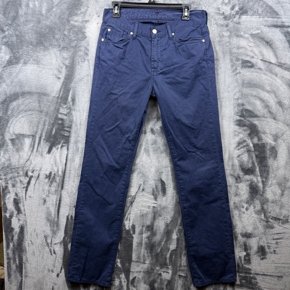 7 For All Mankind Slimmy Pants Mens 30 Navy Blue Chino Cotton Straight Leg